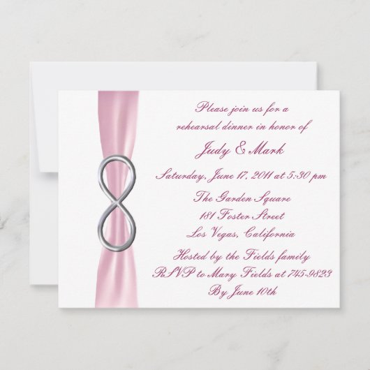 Pink Infinity Wedding Rehearsal Dinner Invitation Kaart (Voorkant)