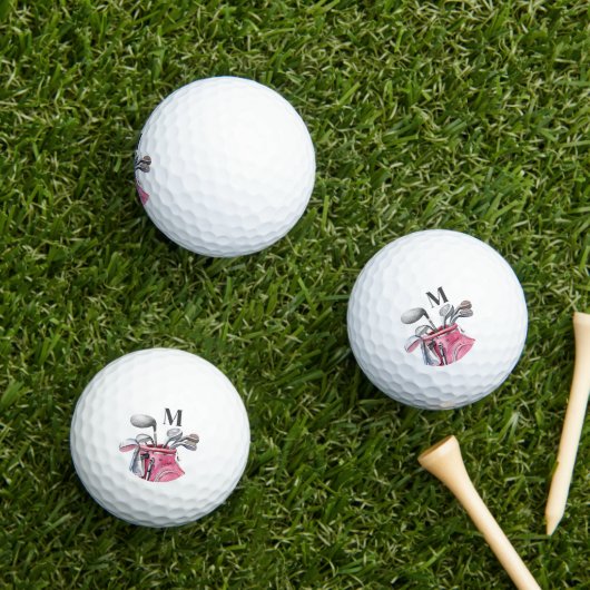 Pink Initial Monogram Golfballen (Insitu Gras)