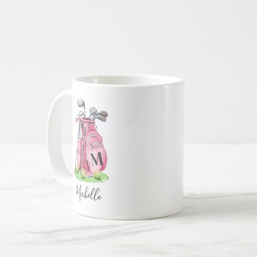 Pink Initial Name Monogram Koffiemok (Voorkant links)