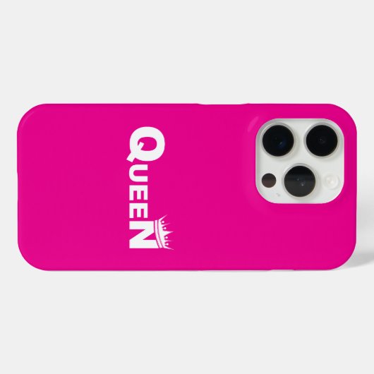 Pink iPhone case with 'Queen' (Achterkant (horizontaal))