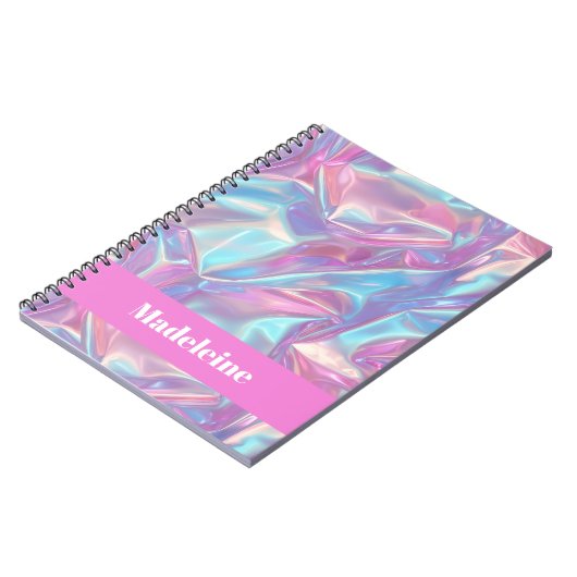 Pink Iridescent Holographic Custom Name Notitieboek (Linkerzijde)