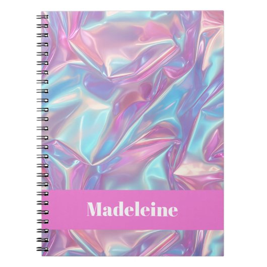 Pink Iridescent Holographic Custom Name Notitieboek (Voorkant)