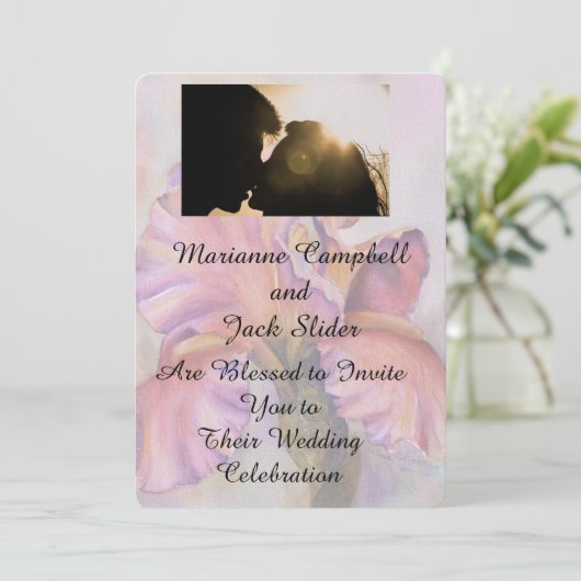 PINK IRIS  WEDDING INVITATIE KAART (Staand voorkant)