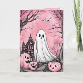 Pink is het nieuwe Oranje spook en pompoen Hallowe Kaart (Voorkant)