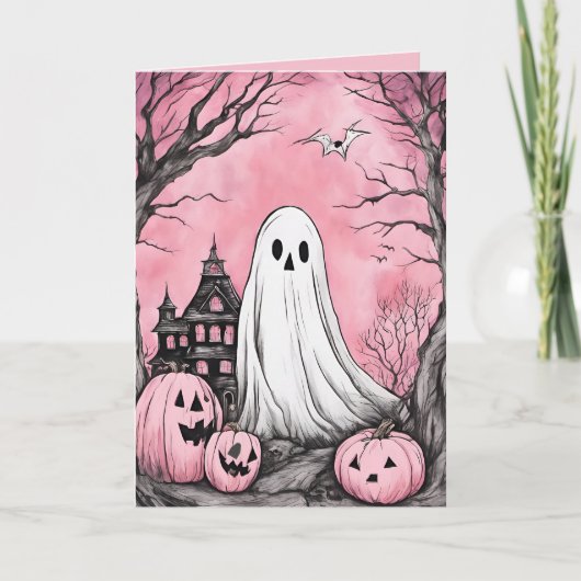 Pink is het nieuwe Oranje spook en pompoen Hallowe Kaart (Voorkant)