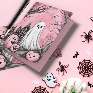 Pink is het nieuwe Oranje spook en pompoen Hallowe Kaart