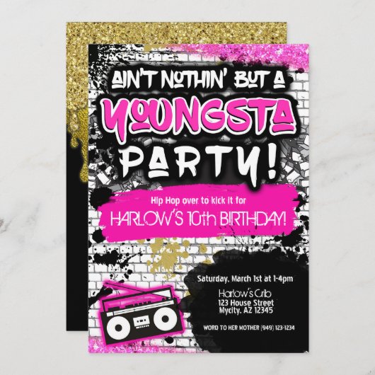 Pink is niet niets anders dan een Youngsta Party H Kaart (Voorkant / Achterkant)