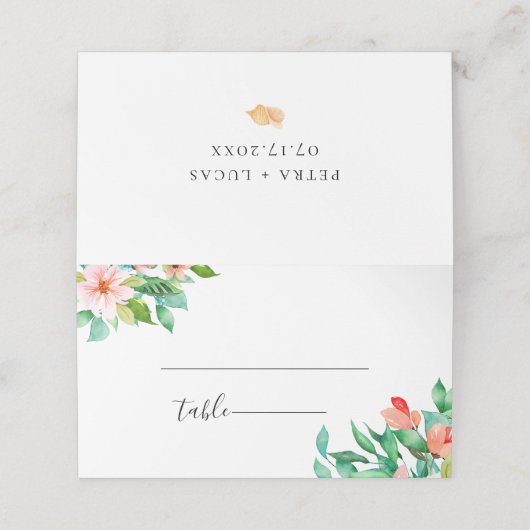 Pink Island Botanical Wedding Plaatskaartje (Buitenkant ongevouwen)