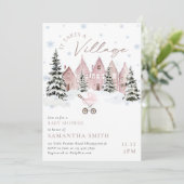 Pink It Takes A Village Baby Shower Invitation (Staand voorkant)