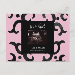 Pink It's a Girl Ultrasound foto verwacht aankomst Aankondigingskaart
