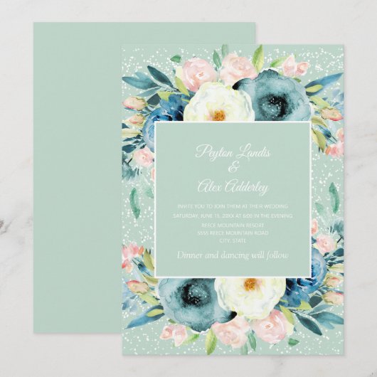 Pink Ivory Cream Floral Stardust Mint Weddenschap Kaart (Voorkant / Achterkant)