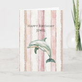 Pink Ivory Cream Stripes Dolphin Birthday Kaart (Voorkant)