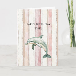 Pink Ivory Cream Stripes Dolphin Birthday Kaart