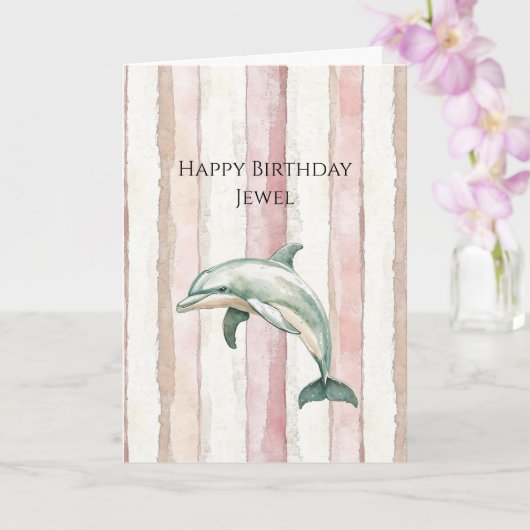 Pink Ivory Cream Stripes Dolphin Birthday Kaart (Orchidee)