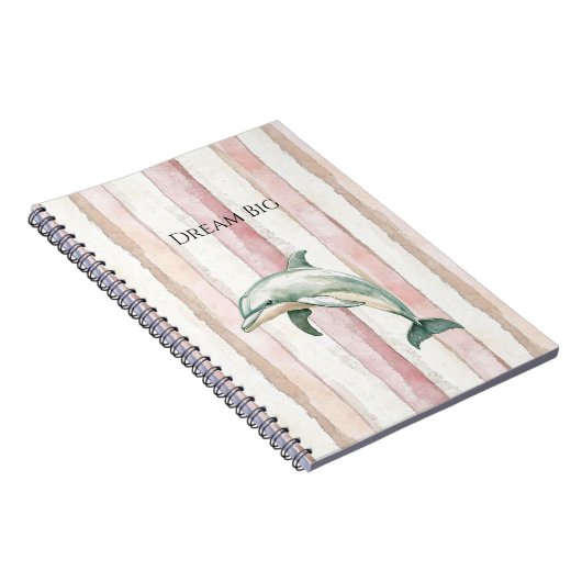 Pink Ivory Cream Stripes Dolphin Notitieboek (Rechterzijde)