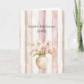 Pink Ivory Cream Stripes Pink Orchids Birthday Kaart (Voorkant)