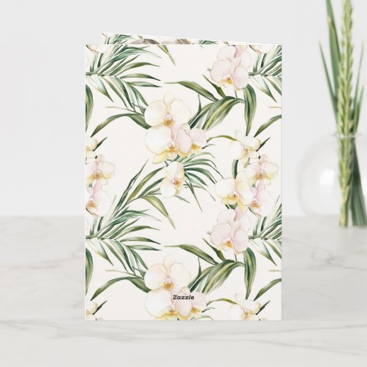 Pink Ivory Cream Stripes Pink Orchids Birthday Kaart (Achterkant)