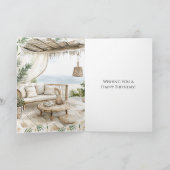 Pink Ivory Cream Stripes Pink Orchids Birthday Kaart (Binnen)