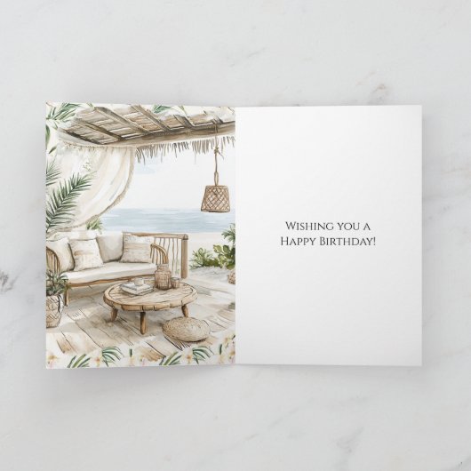 Pink Ivory Cream Stripes Pink Orchids Birthday Kaart (Binnen)