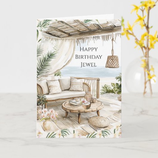 Pink Ivory Cream Stripes Pink Orchids Birthday Kaart (Gele Bloem)