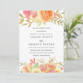 Pink Ivory Oranje Flowers Weddenschap Kaart (Staand voorkant)