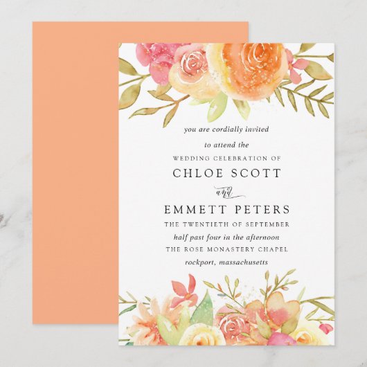 Pink Ivory Oranje Flowers Weddenschap Kaart (Voorkant / Achterkant)