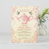 Pink Ivory Rozen  Bridal Tea Party Kaart (Staand voorkant)