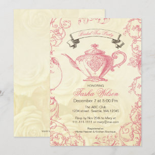 Pink Ivory Rozen  Bridal Tea Party Kaart