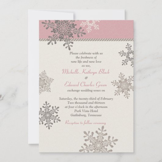 Pink Ivory Snowflake Winter Weddenschap Kaart (Voorkant)