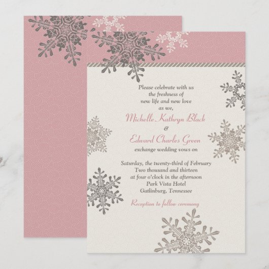 Pink Ivory Snowflake Winter Weddenschap Kaart (Voorkant / Achterkant)