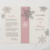 Pink Ivory Taupe Snowflakes Winter Weddenprogramma (Voorkant)