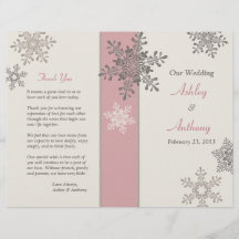 Pink Ivory Taupe Snowflakes Winter Weddenprogramma