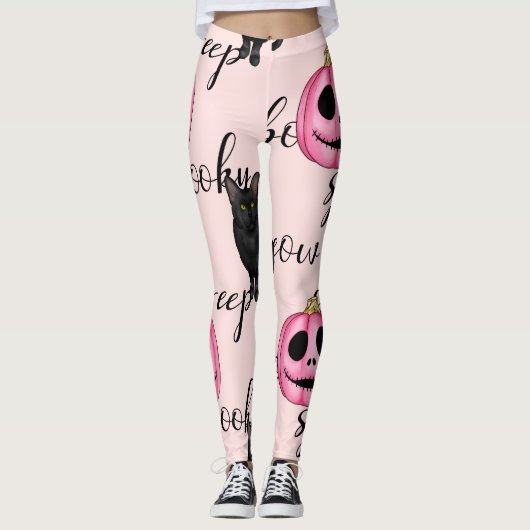 Pink Jack-O-Lantern and Black Cat Leggings (Voorkant)