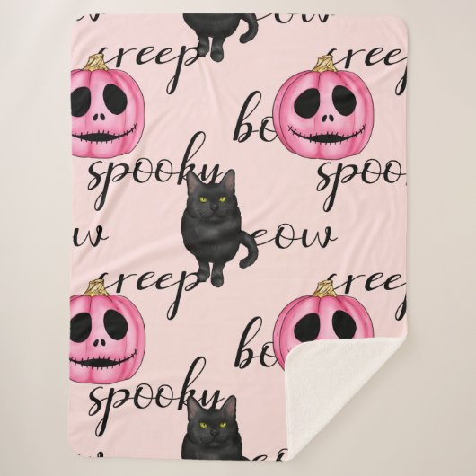 Pink Jack-O-Lantern and Black Cat Sherpa Deken (Voorkant)