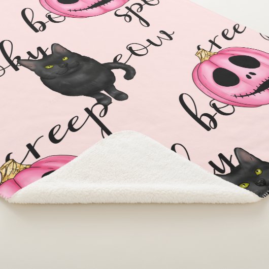 Pink Jack-O-Lantern and Black Cat Sherpa Deken (3/4)