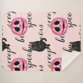 Pink Jack-O-Lantern and Black Cat Sherpa Deken (Voorkant (horizontaal))