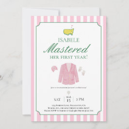 Pink Jacket Golf First Birthday Invitation Bedankkaart