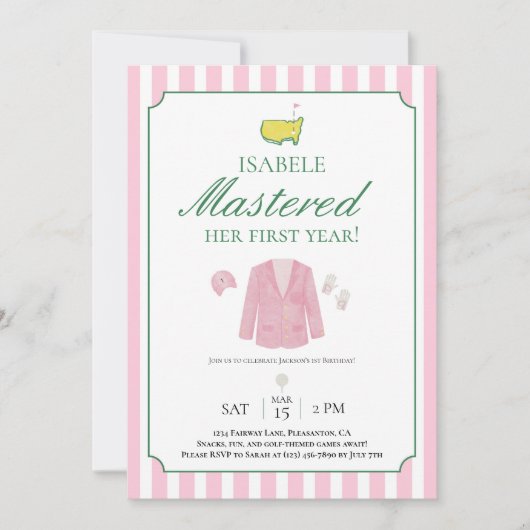 Pink Jacket Golf First Birthday Invitation Bedankkaart (Voorkant)