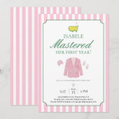 Pink Jacket Golf First Birthday Invitation Bedankkaart (Voorkant / Achterkant)