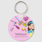 Pink Janitorial Cartoon Cleaning Professional Sleutelhanger (Voorkant)
