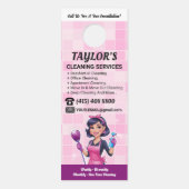 Pink Janitorial Lady House Cleaning Service Deurhanger (Voorkant)