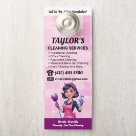 Pink Janitorial Lady House Cleaning Service Deurhanger