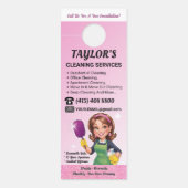 Pink Janitorial Lady House Cleaning Service Deurhanger (Voorkant)