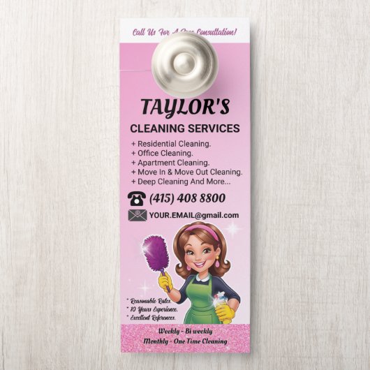 Pink Janitorial Lady House Cleaning Service Deurhanger (Op knop)