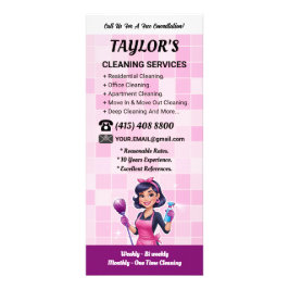 Pink Janitorial Lady House Cleaning Service Reclamekaart