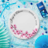 Pink Japanese Cherry Blossom Paper Plate Papieren Bordje (Feest)