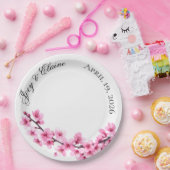 Pink Japanese Cherry Blossom Paper Plate Papieren Bordje (Feest)