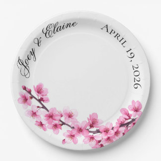 Pink Japanese Cherry Blossom Paper Plate Papieren Bordje