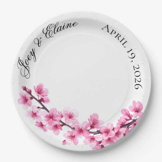 Pink Japanese Cherry Blossom Paper Plate Papieren Bordje (Voorkant)