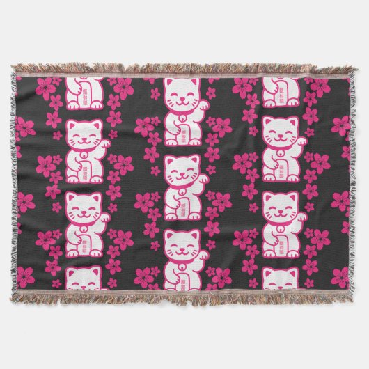 Pink Japanese Maneki-neko Deken (Voorkant)
